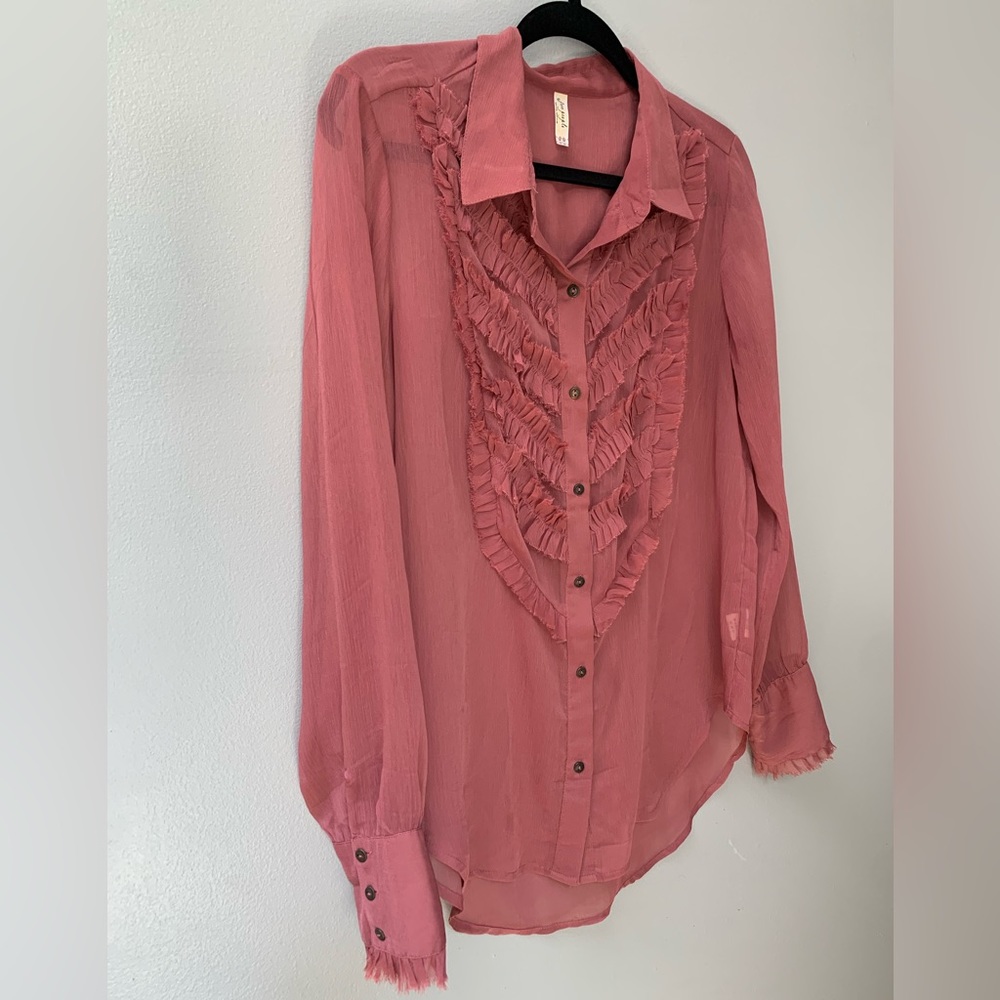 Free People Ruffle Front Button Down - Picture 4 of 5